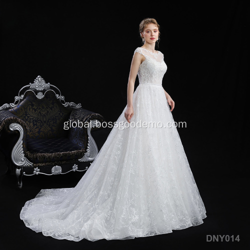  Elegant Tulle Lace Appliques short Sleeve Ball Gown Wedding Dress For Bridal Factory